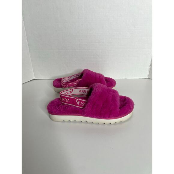 Koolaburra by Ugg Fuchsia Pink Shearling Fur Slide Slippers Girls Size 2 - Picture 1 of 7